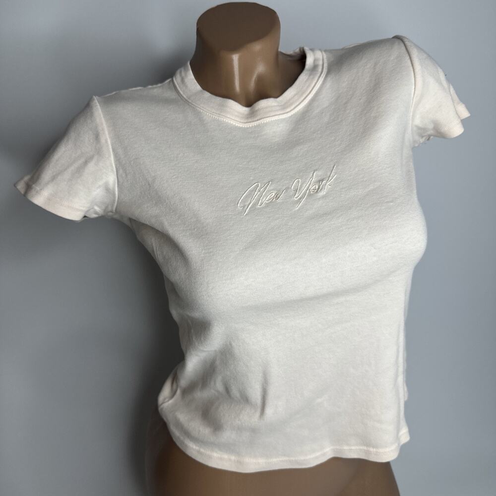 John Galt New York T Shirt One Size Fits Women Muted Pink Beige Boho Trendy Chic